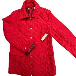 NWT Chicos Quilted Modern Jacket Wild Poppy Red Leopard Lining Snap Front